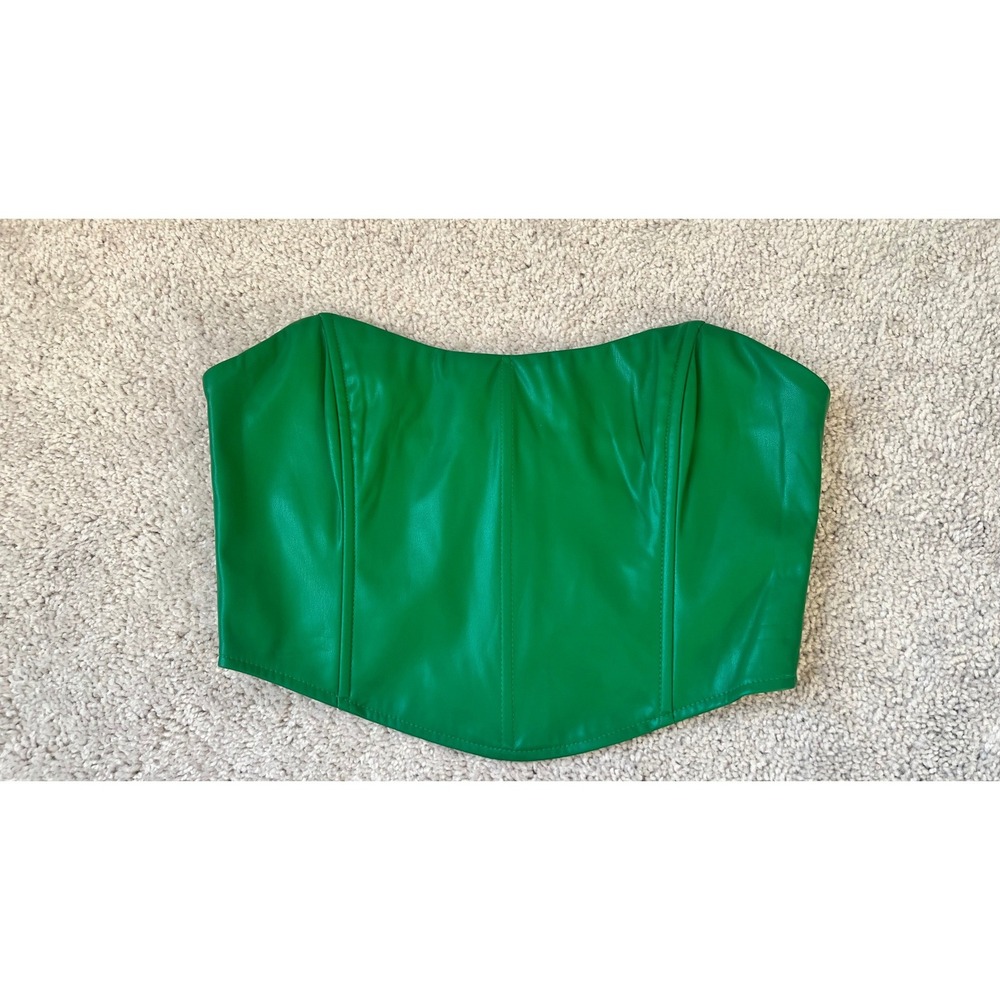 Showpo Green Faux Leather Corset Top Strapless Sweetheart Crop US 6